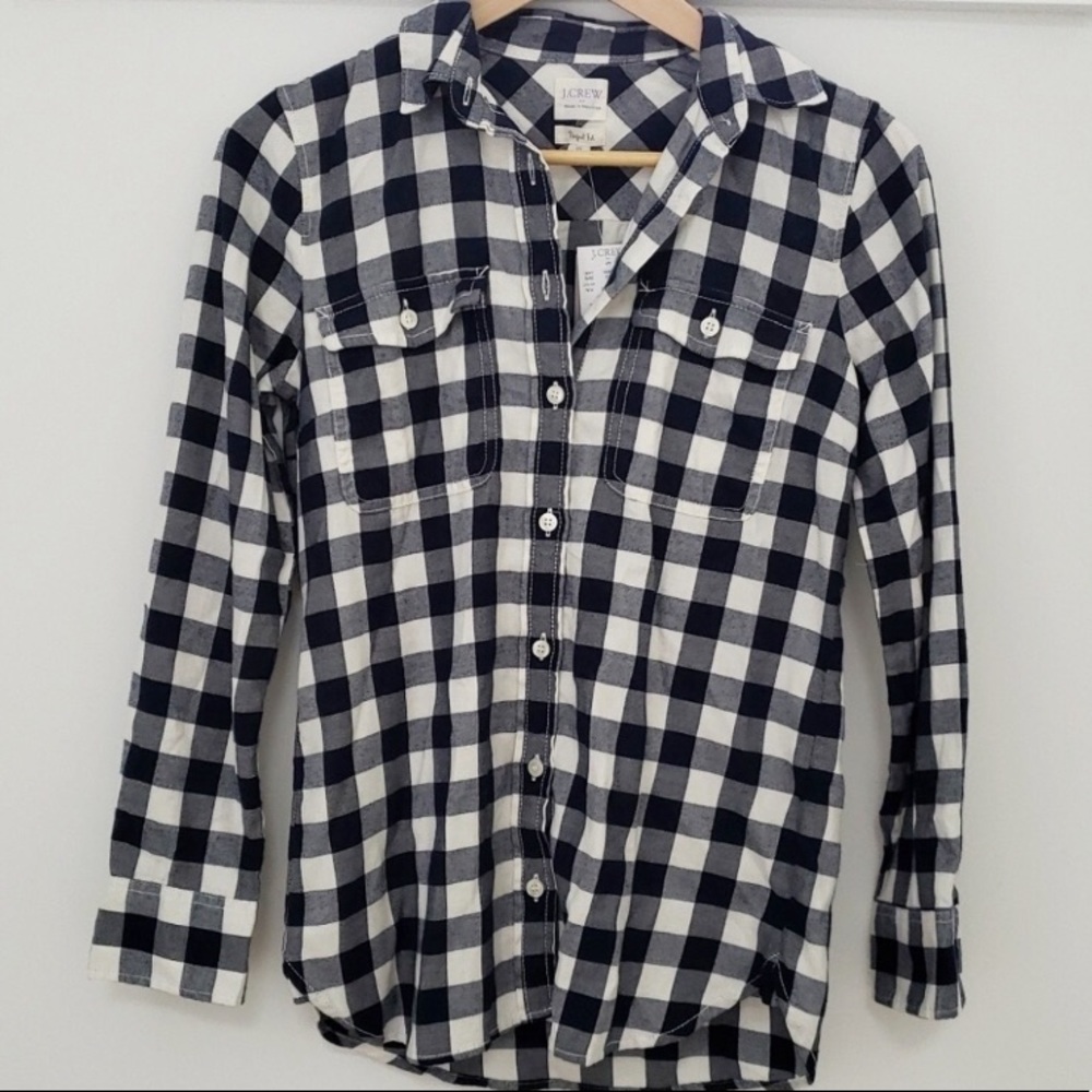 J. Crew Gingham Button Down XSP Navy